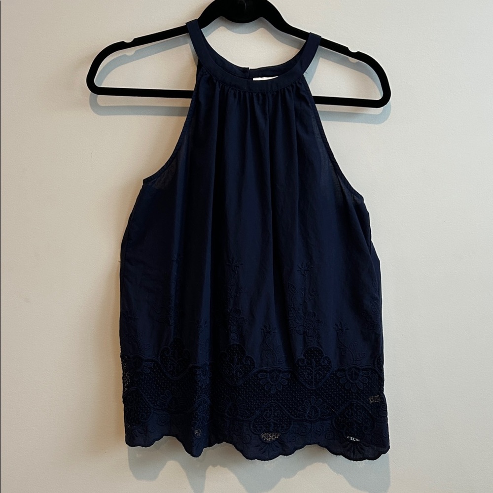 New York & Company Navy Sleeveless Blouse